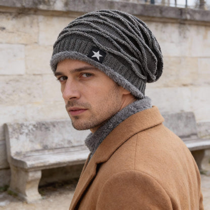 Bonnet relâché unisexe hiver doublé fourrure étoilée