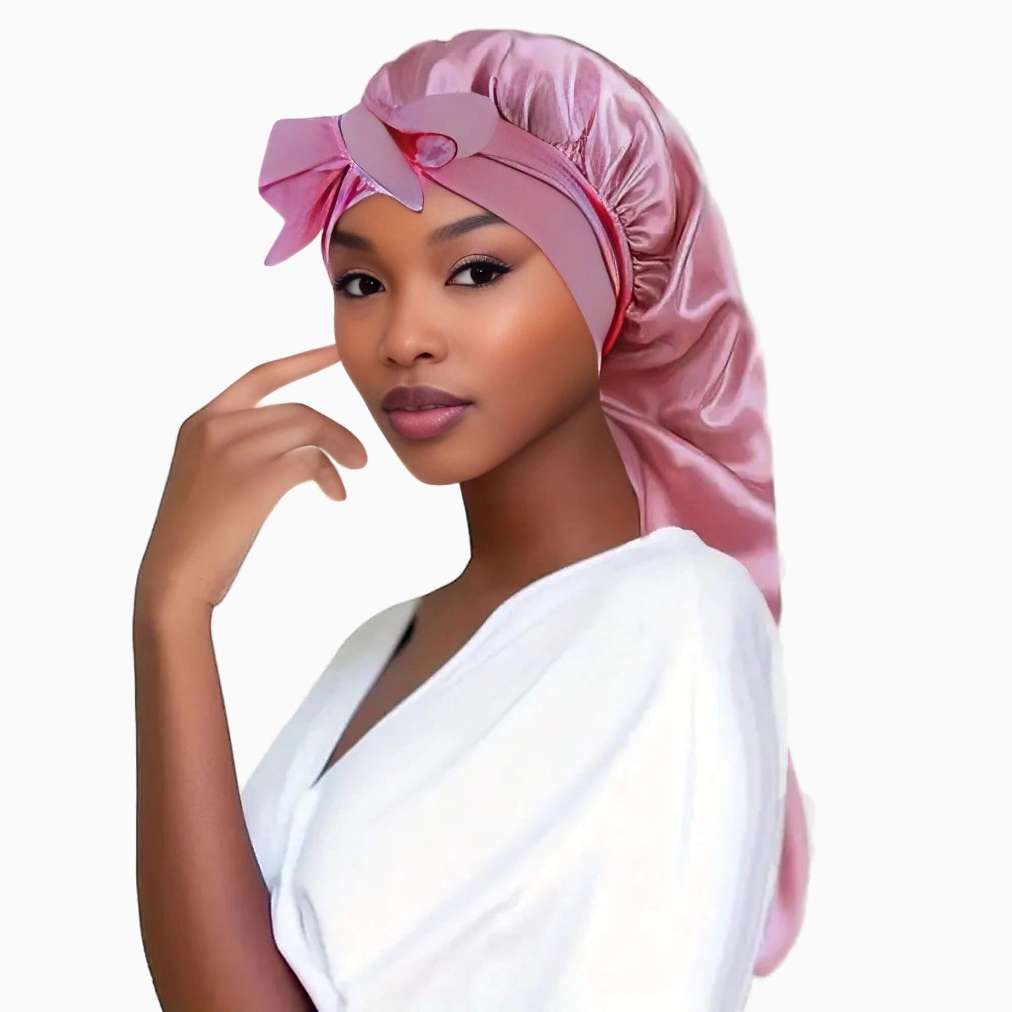 Bonnet en satin doux avec nœud pour cheveux féminins