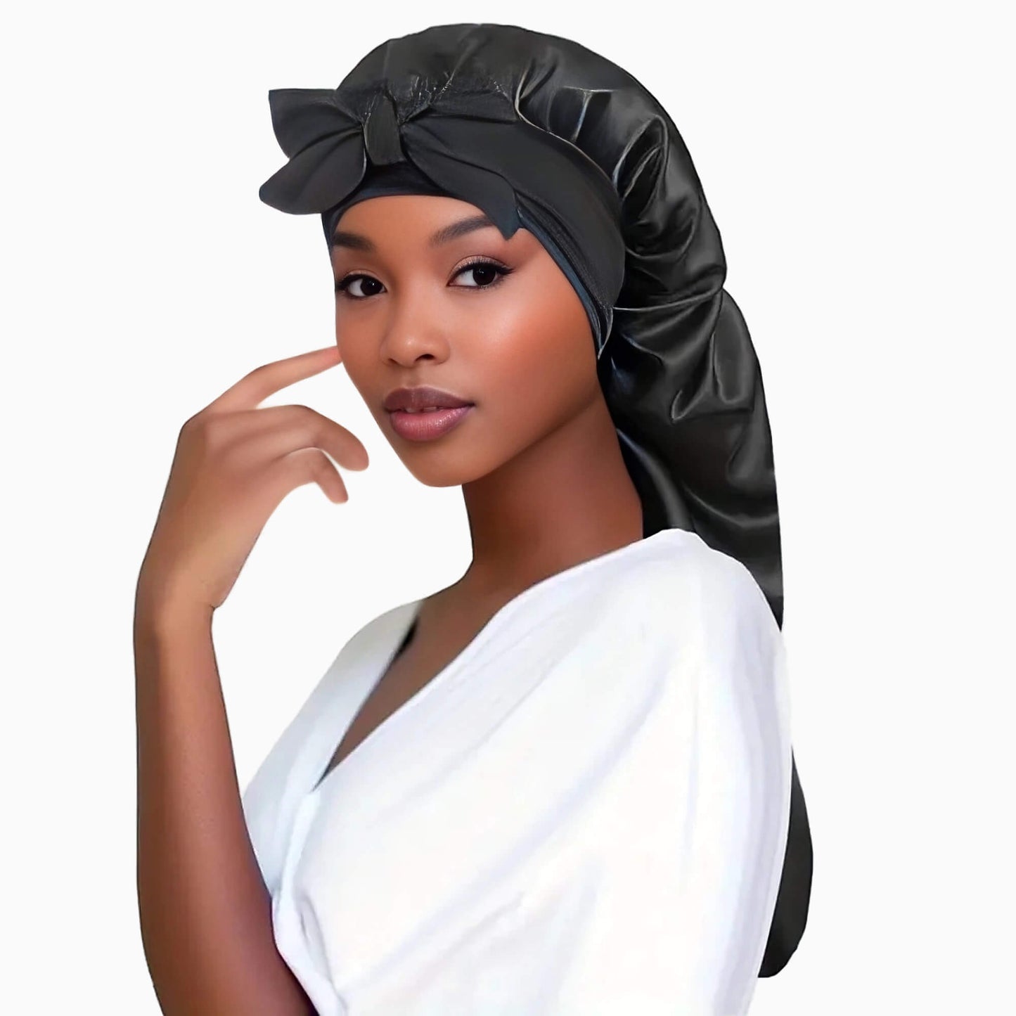 Bonnet en satin doux avec nœud pour cheveux féminins