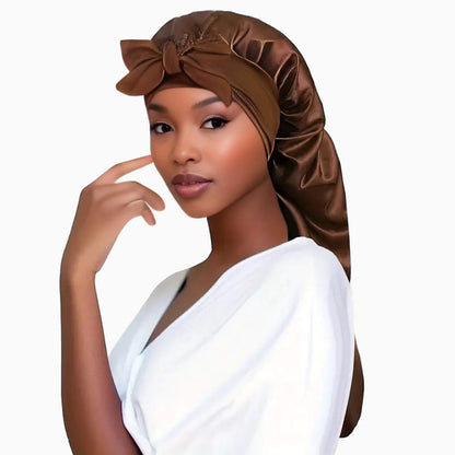 Bonnet en satin doux avec nœud pour cheveux féminins