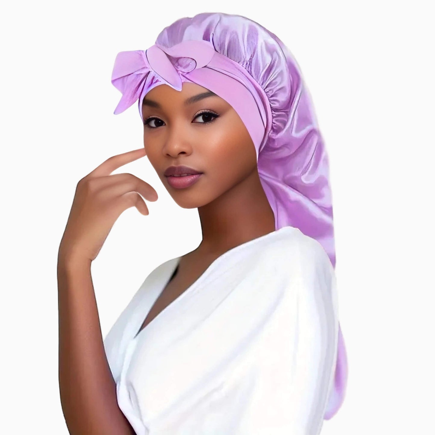 Bonnet en satin doux avec nœud pour cheveux féminins