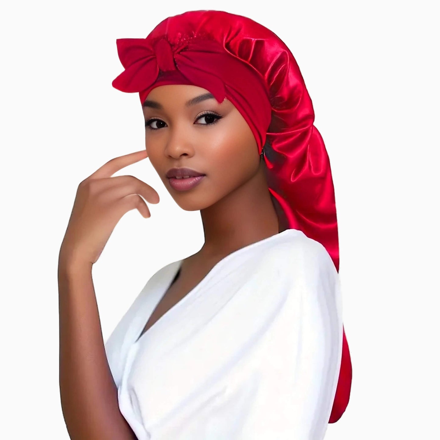 Bonnet en satin doux avec nœud pour cheveux féminins