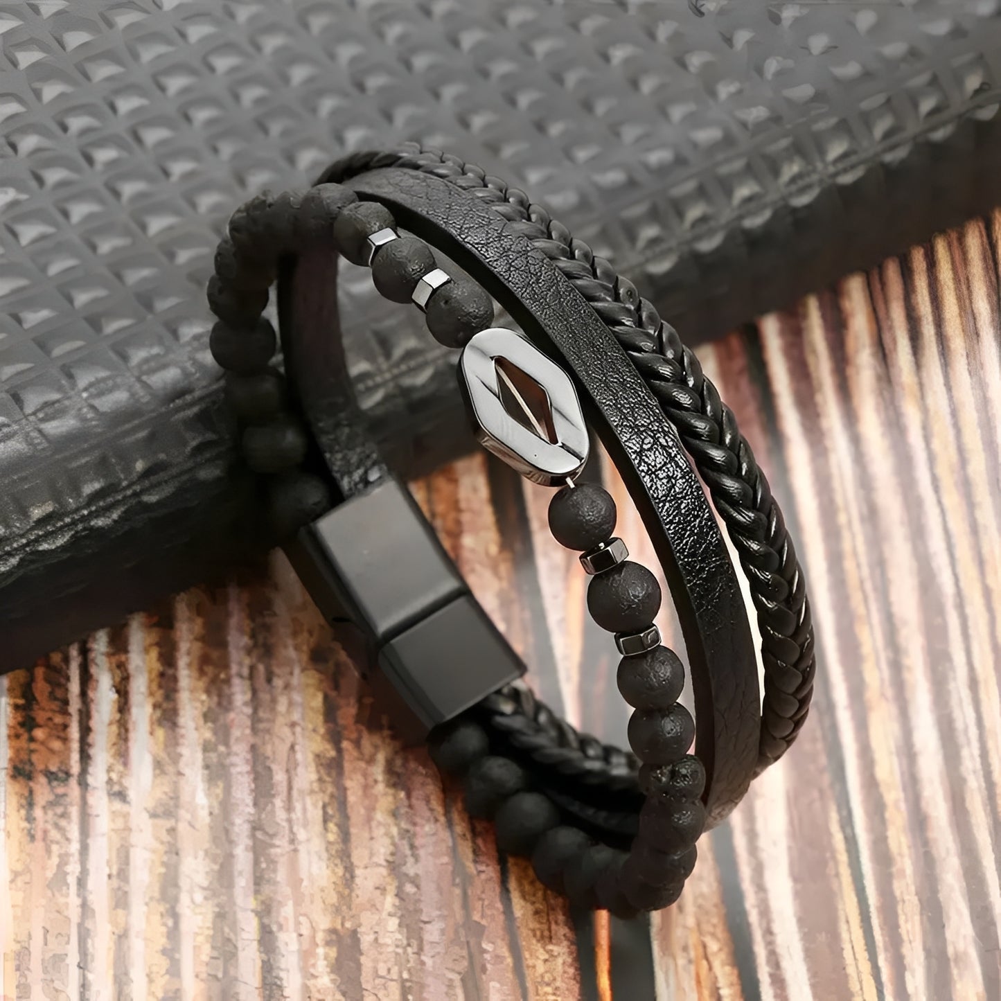 Bracelet en cuir tressé multi-rangs