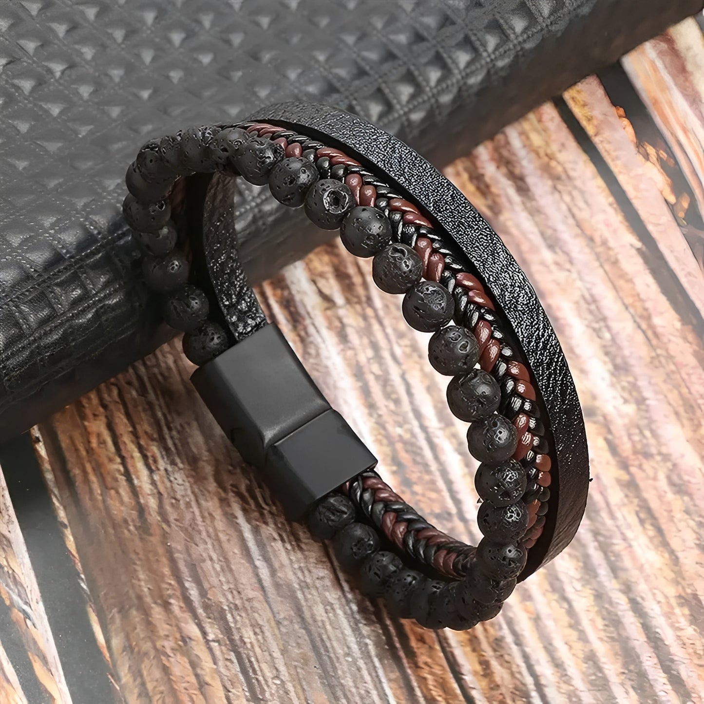 Bracelet en cuir tressé multi-rangs