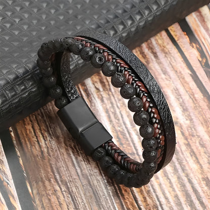 Bracelet en cuir tressé multi-rangs