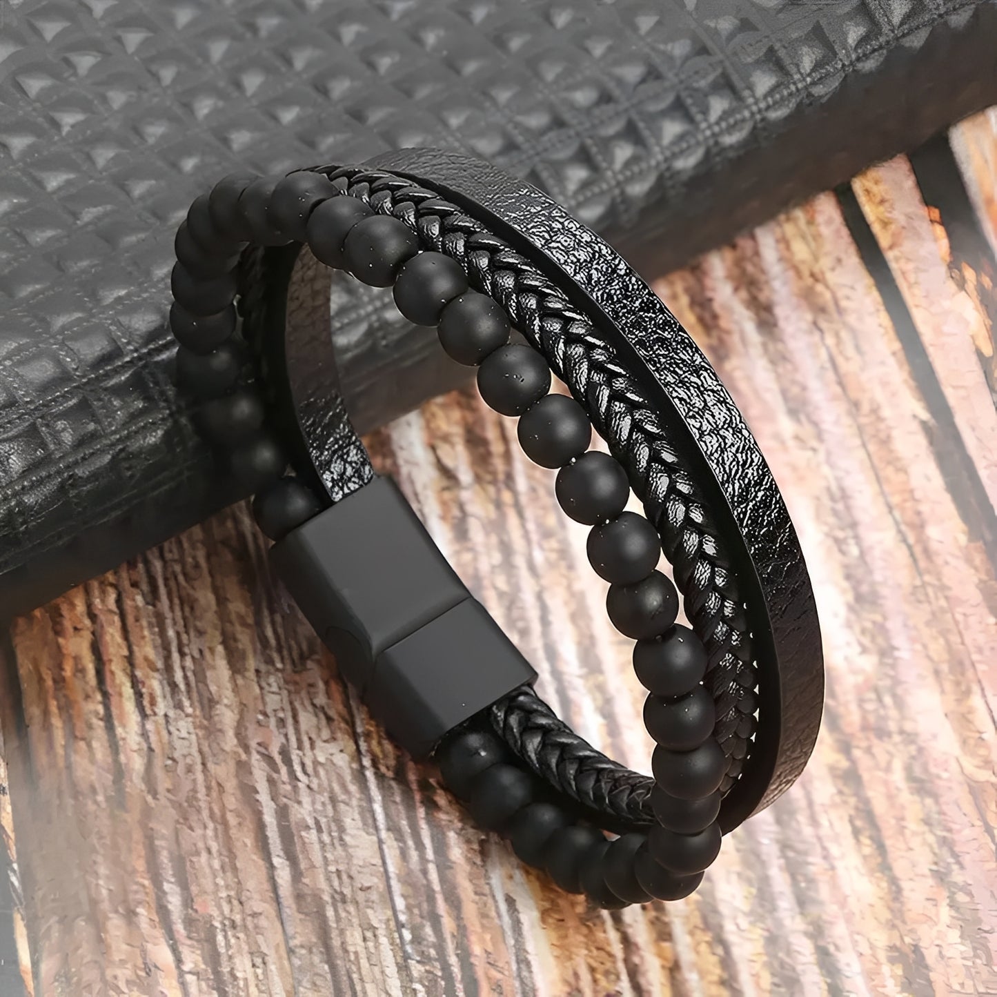 Bracelet en cuir tressé multi-rangs