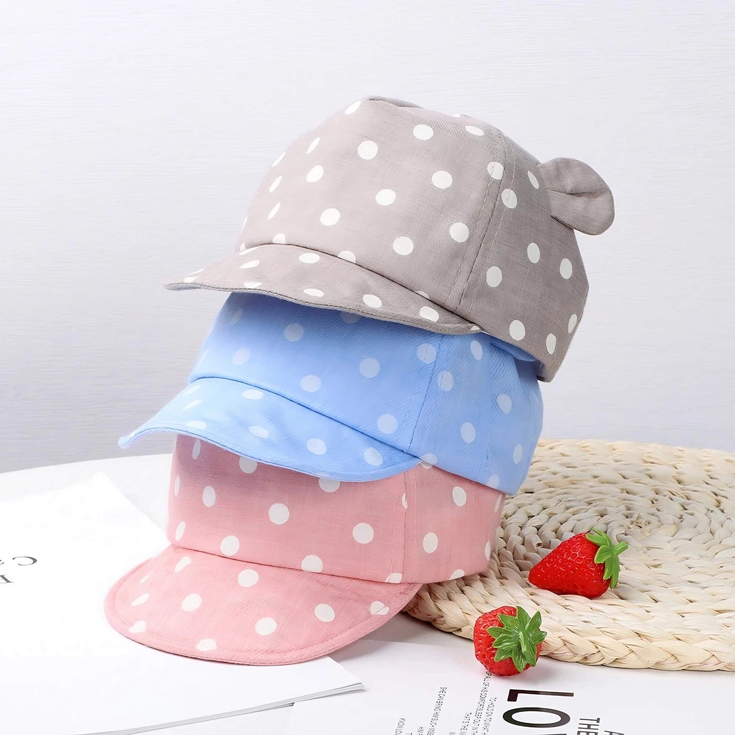 Casquette bébé à pois avec oreilles – 6 à 24 mois