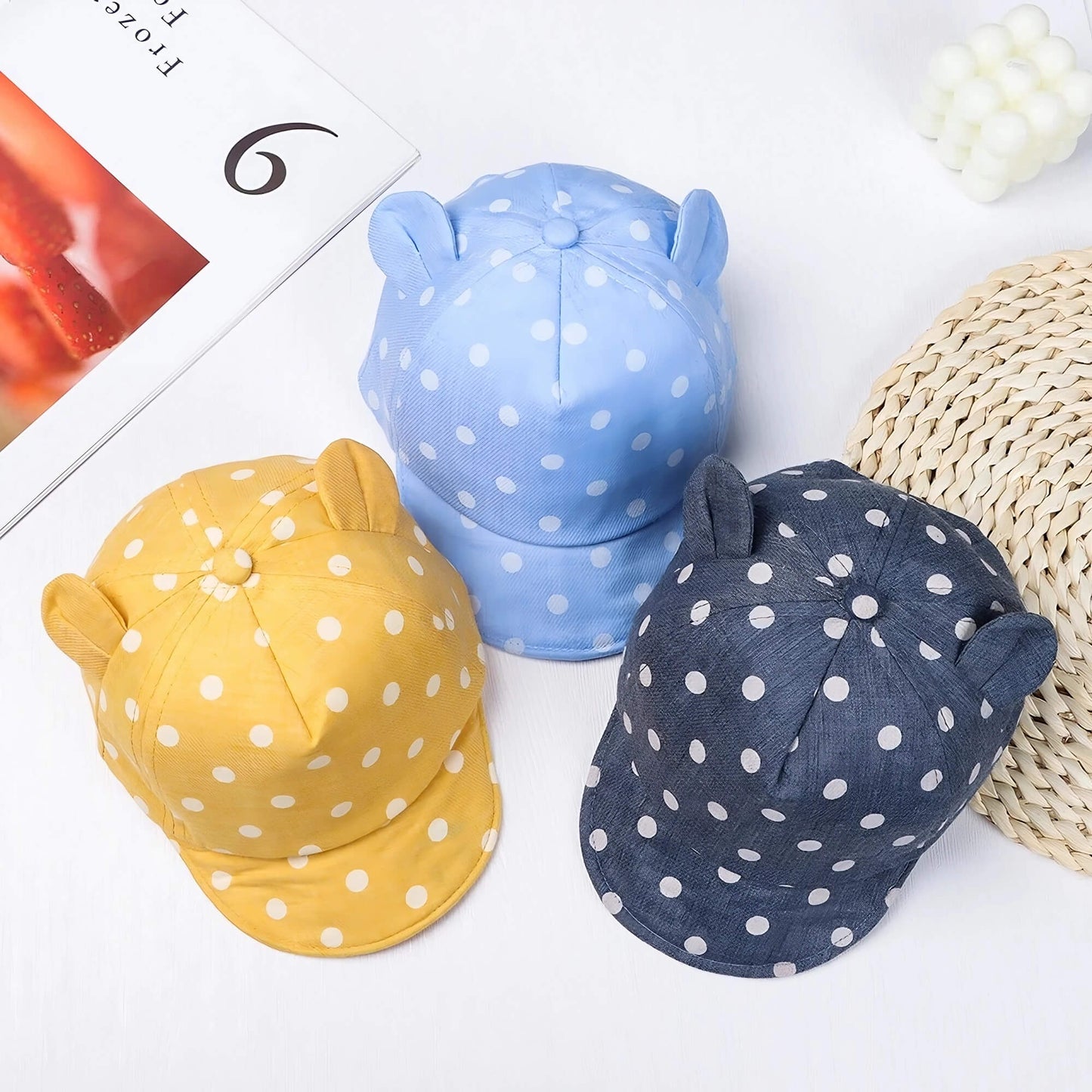 Casquette bébé à pois avec oreilles – 6 à 24 mois