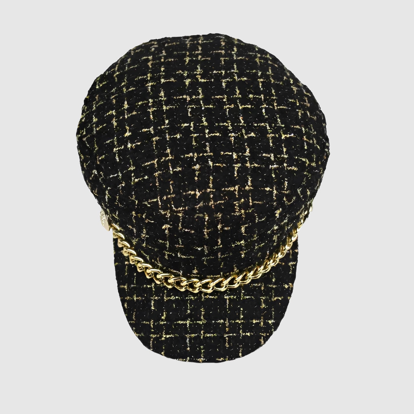 Casquette gavroche à chaîne – tweed à carreaux pour un look chic