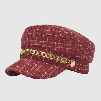 Casquette gavroche à chaîne – tweed à carreaux pour un look chic