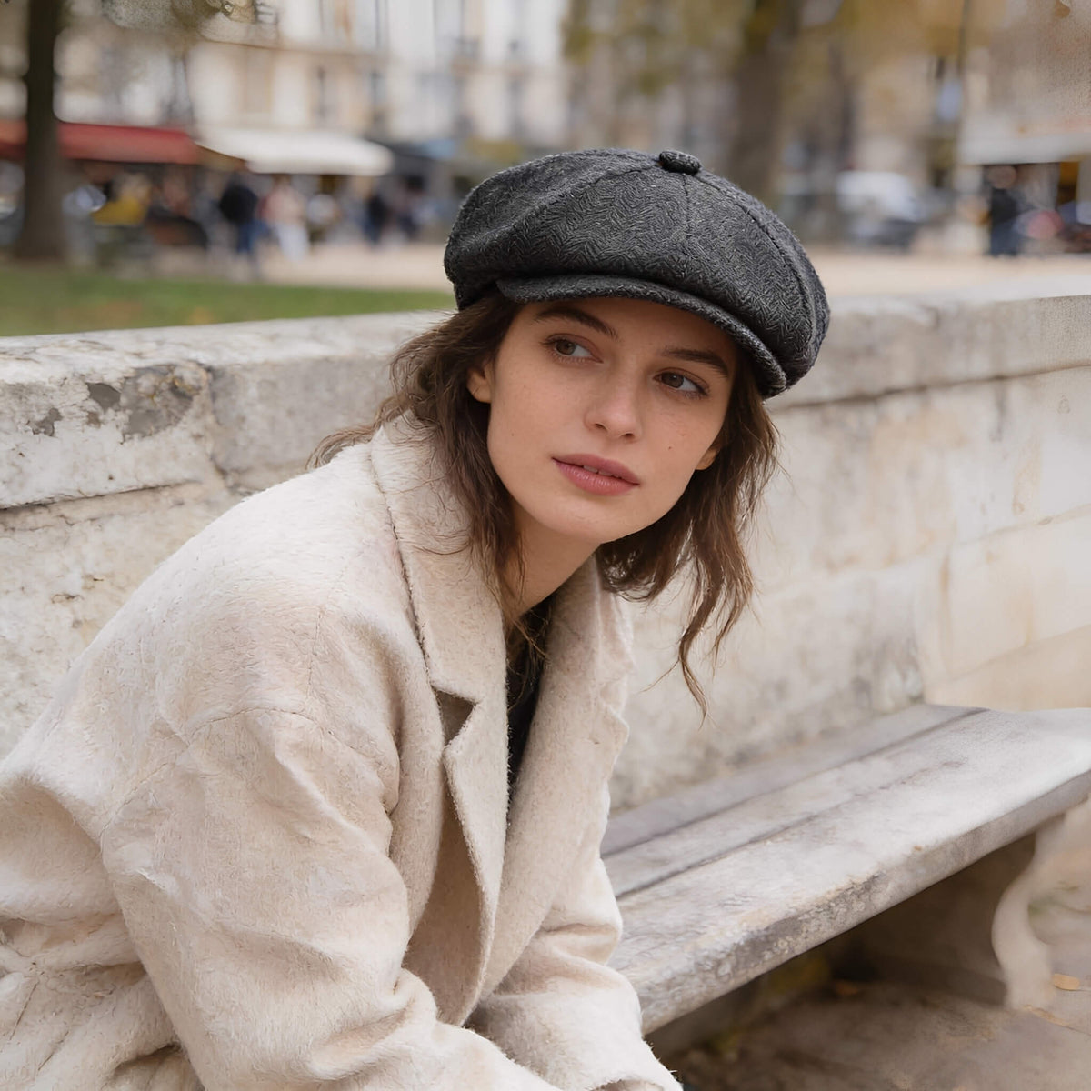 Casquette gavroche en tweed chevrons – style chauffeur rétro unisexe