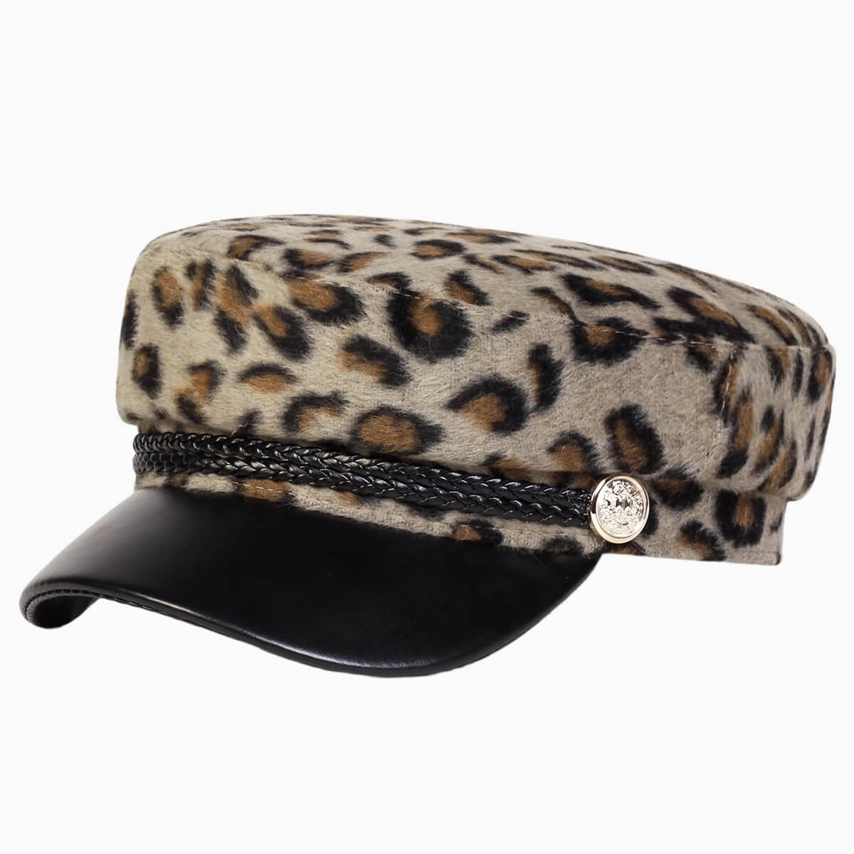 Casquette marin léopard en fausse fourrure pour femme