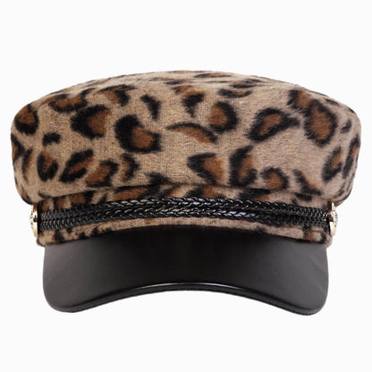 Casquette marin léopard en fausse fourrure pour femme