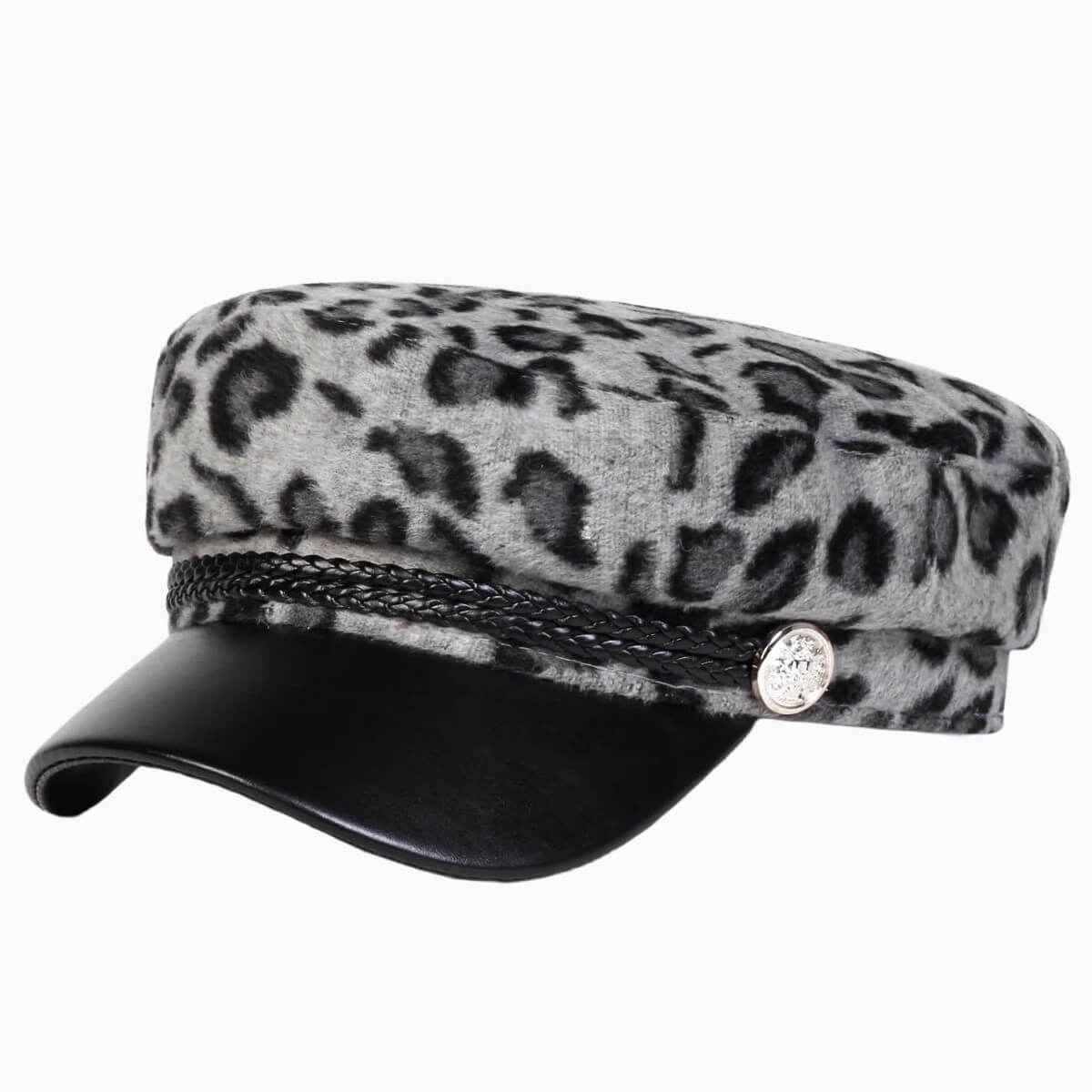 Casquette marin léopard en fausse fourrure pour femme