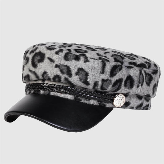 Casquette marin léopard en fausse fourrure pour femme