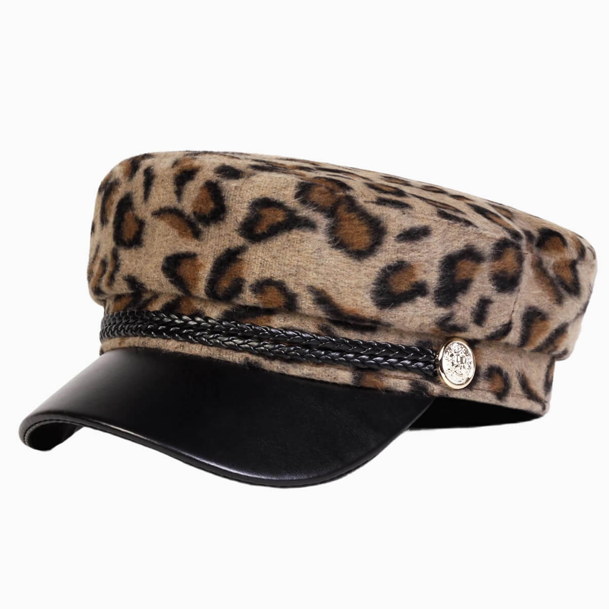 Casquette marin léopard en fausse fourrure pour femme