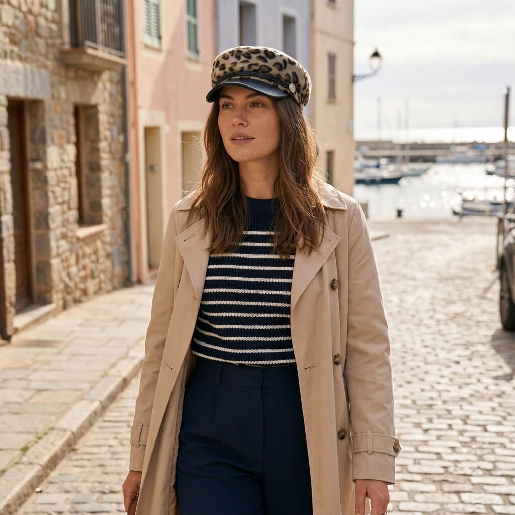 Casquette marin léopard en fausse fourrure pour femme
