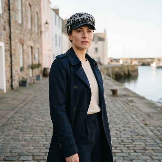 Casquette marin léopard en fausse fourrure pour femme