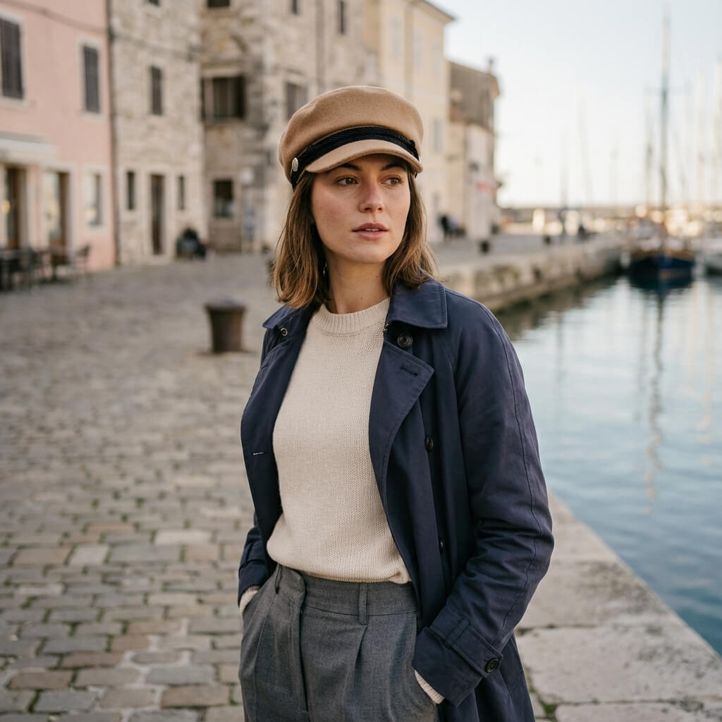 Casquette marin unisexe avec boucle décorative