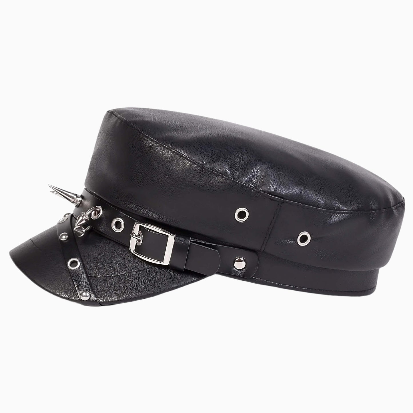 Casquette marin unisexe en similicuir à rivets
