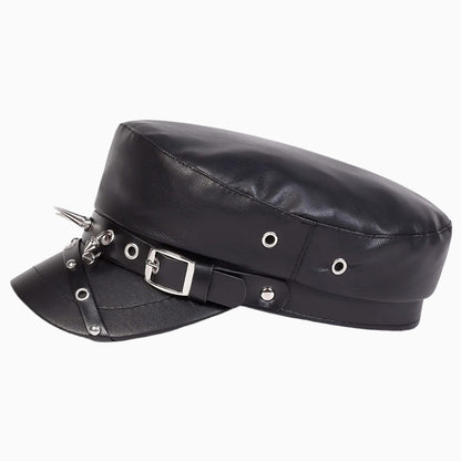 Casquette marin unisexe en similicuir à rivets