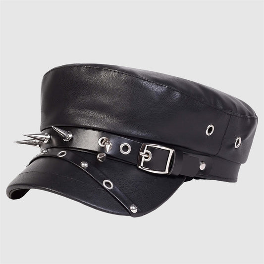 Casquette marin unisexe en similicuir à rivets