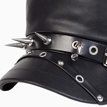 Casquette marin unisexe en similicuir à rivets