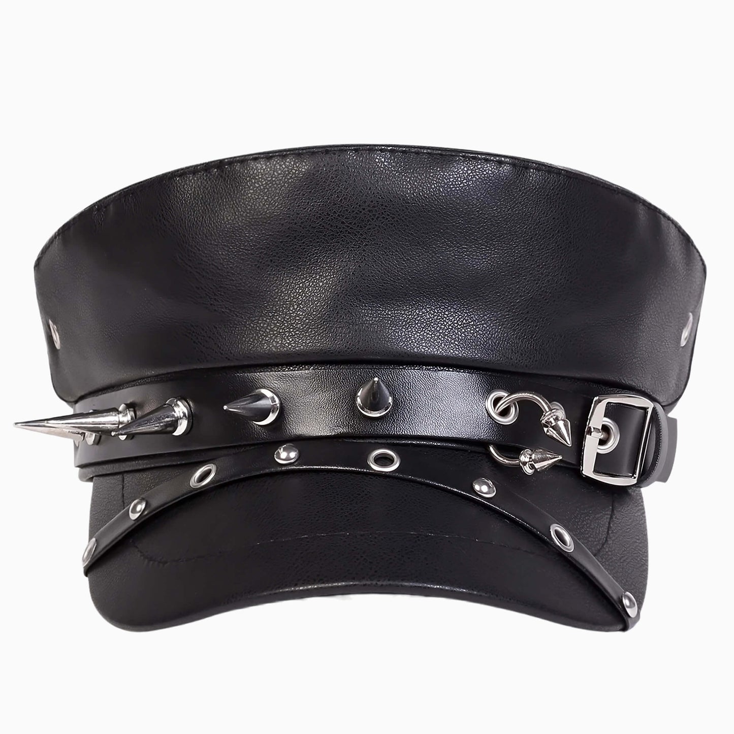 Casquette marin unisexe en similicuir à rivets