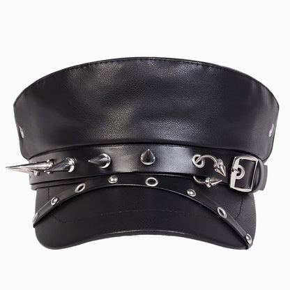 Casquette marin unisexe en similicuir à rivets