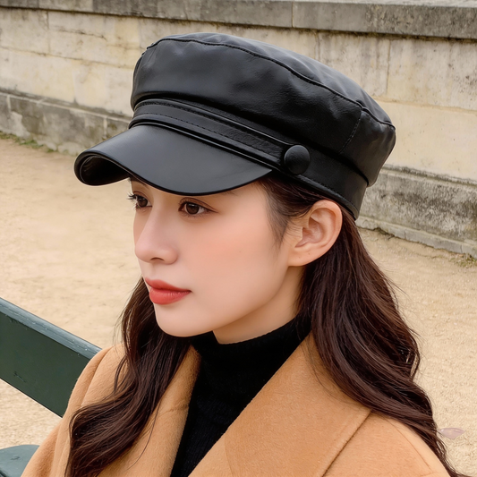 Casquette marin unisexe en similicuir