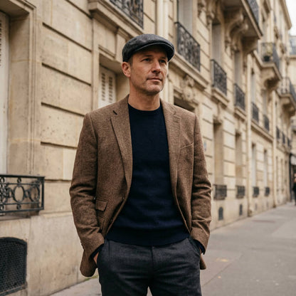 Casquette plate homme – motif chevrons, esprit tweed