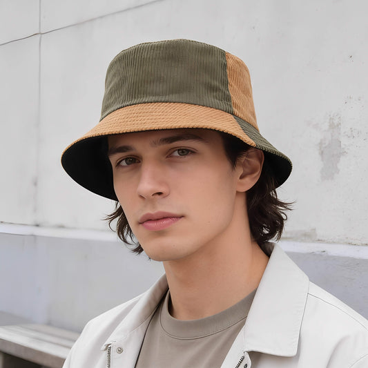 Chapeau bob en velours côtelé à couleurs contrastées