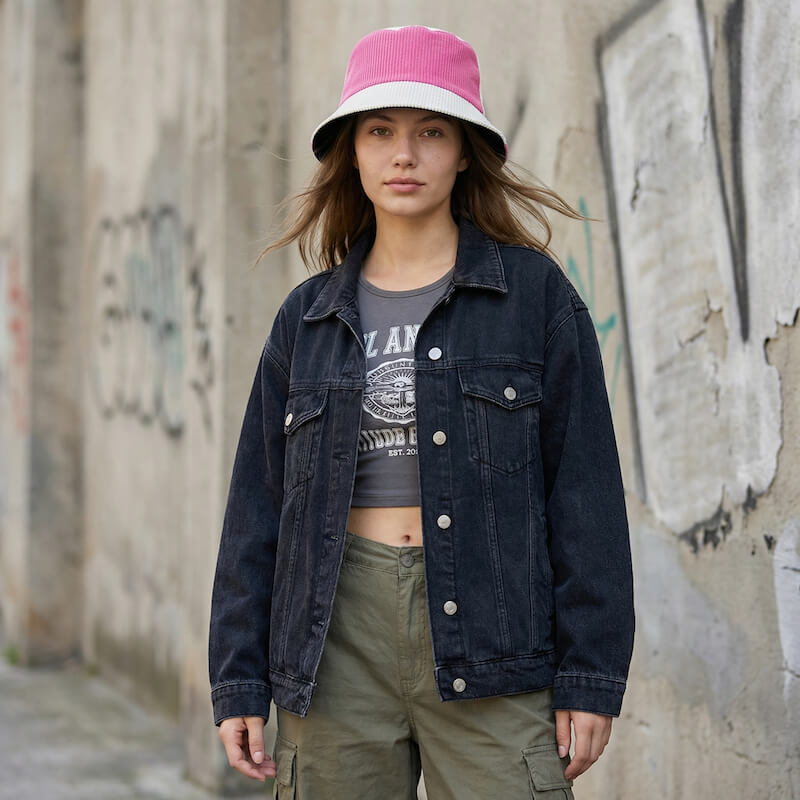 Chapeau bob en velours côtelé à couleurs contrastées