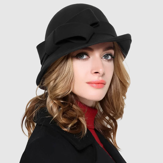 Chapeau cloche en laine style Gatsby pour femme
