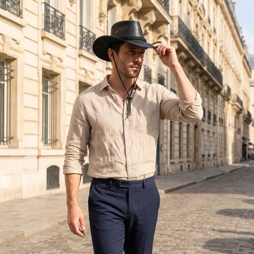 Chapeau cowboy à large bord en simili cuir