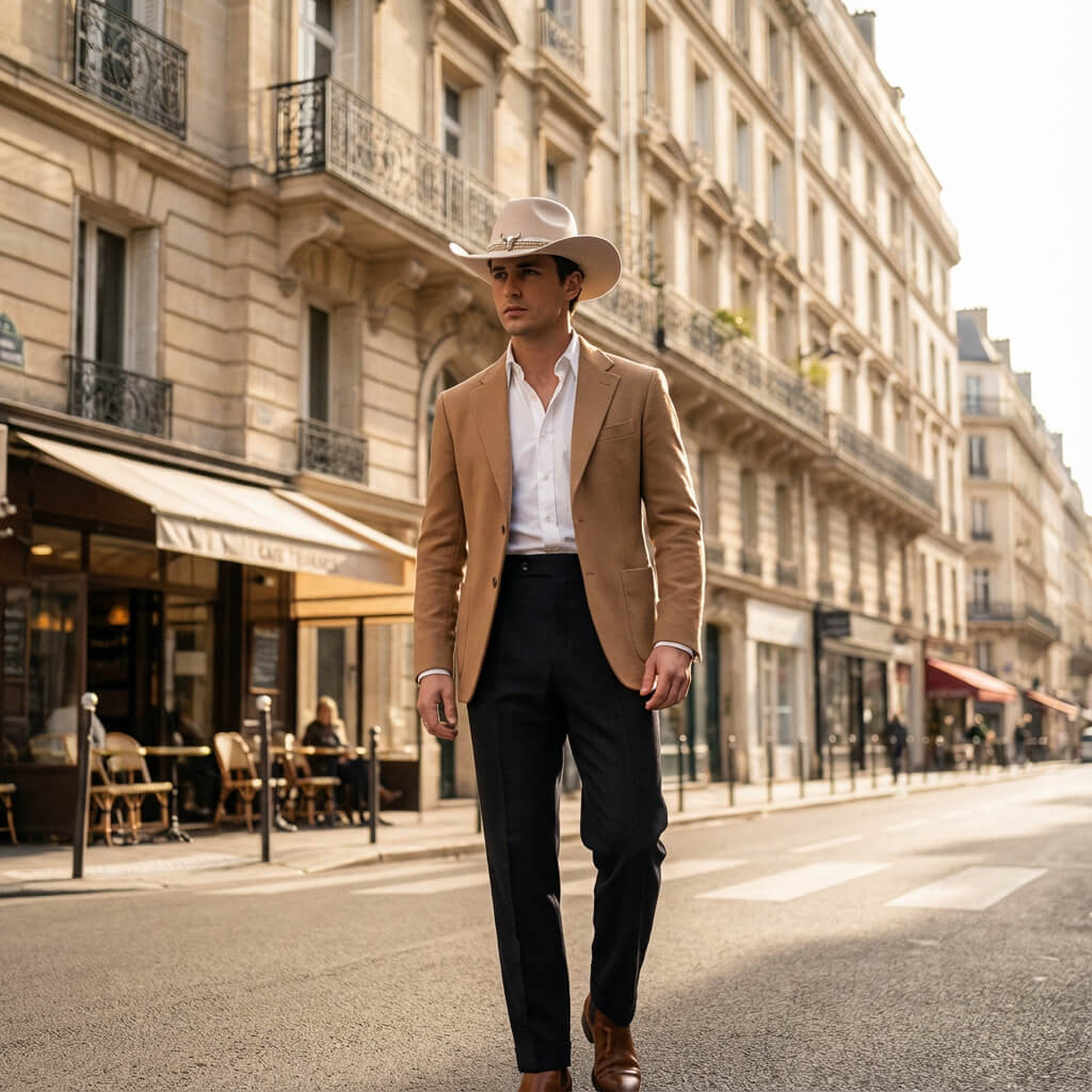 Chapeau cowboy en feutre unisexe avec détail tête de taureau