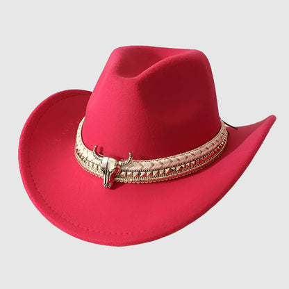 Chapeau cowboy en feutre unisexe avec détail tête de taureau