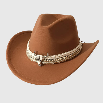 Chapeau cowboy en feutre unisexe avec détail tête de taureau