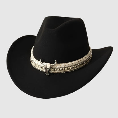 Chapeau cowboy en feutre unisexe avec détail tête de taureau