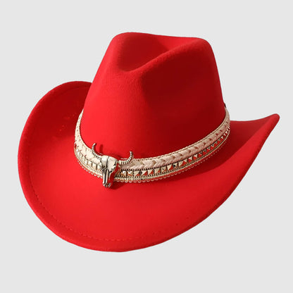 Chapeau cowboy en feutre unisexe avec détail tête de taureau