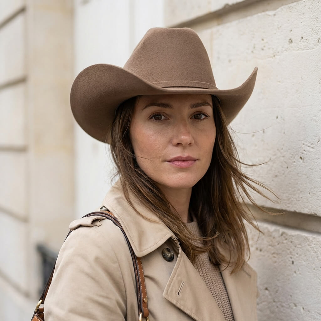 Chapeau cowboy en laine avec ceinture - unisexe