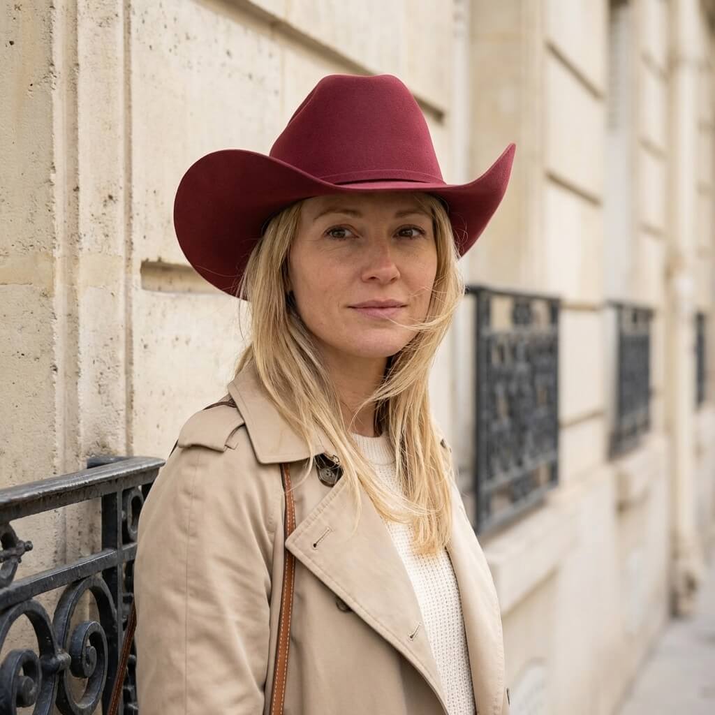 Chapeau cowboy en laine avec ceinture - unisexe