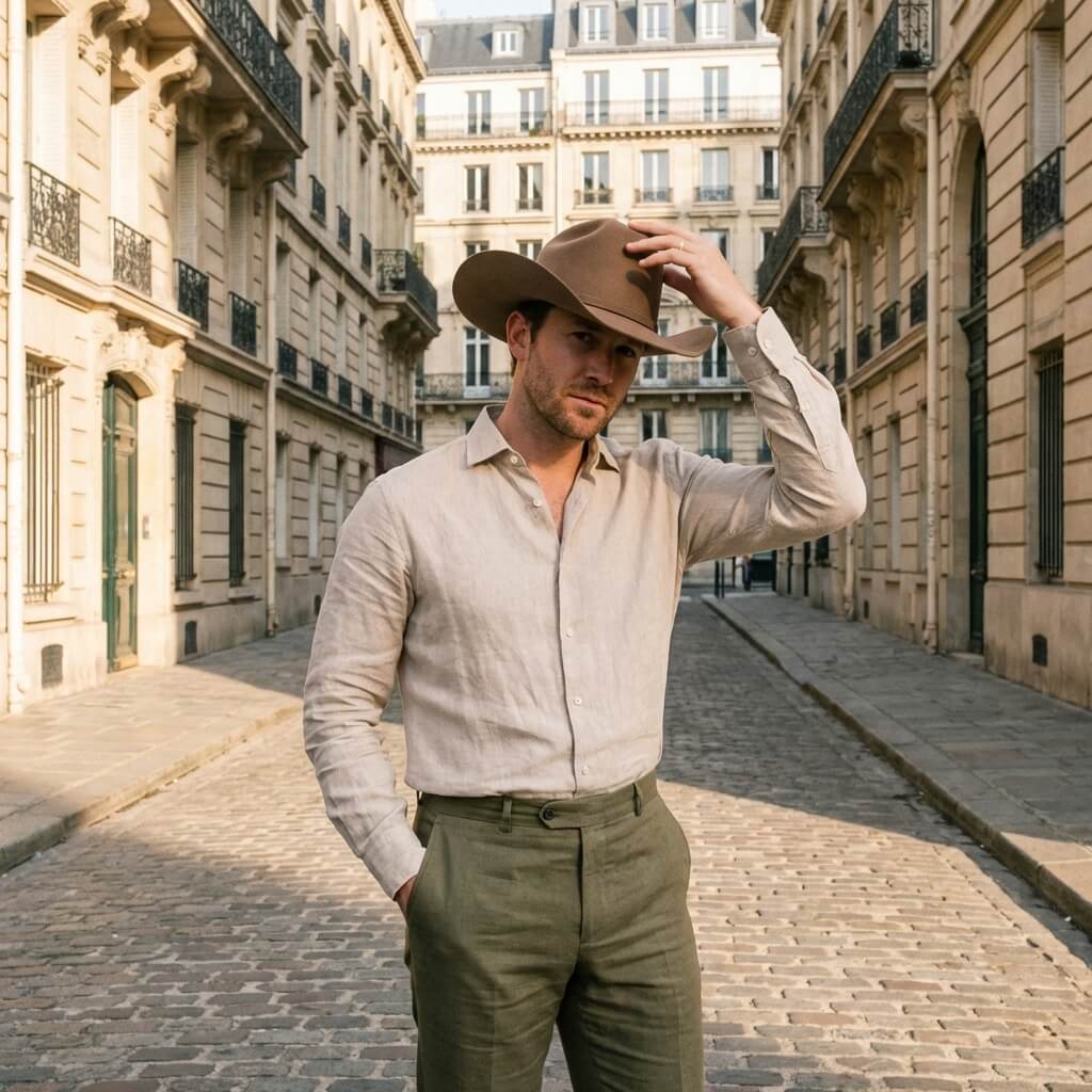 Chapeau cowboy en laine avec ceinture - unisexe