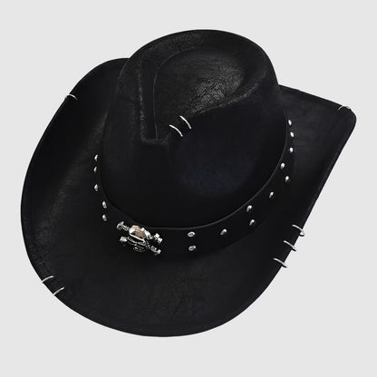 Chapeau cowboy en simili cuir à large bord