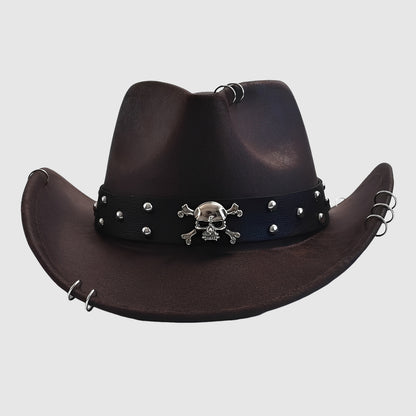 Chapeau cowboy en simili cuir à large bord