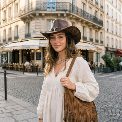 Chapeau cowboy en similicuir unisexe au style vintage