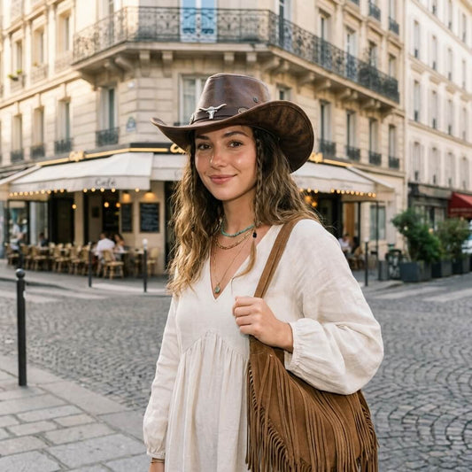 Chapeau cowboy en similicuir unisexe au style vintage