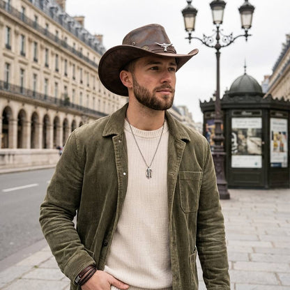 Chapeau cowboy en similicuir unisexe au style vintage