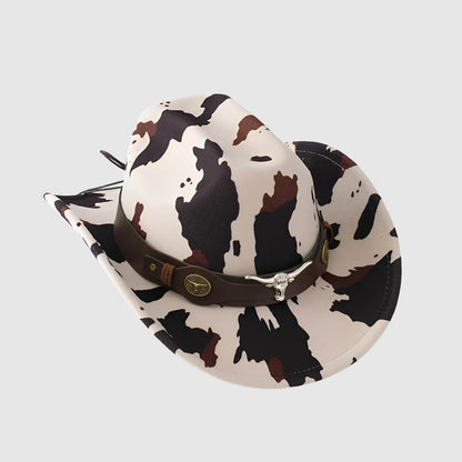 Chapeau cowboy imprimé vachette unisexe à large bord