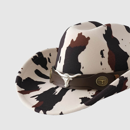 Chapeau cowboy imprimé vachette unisexe à large bord